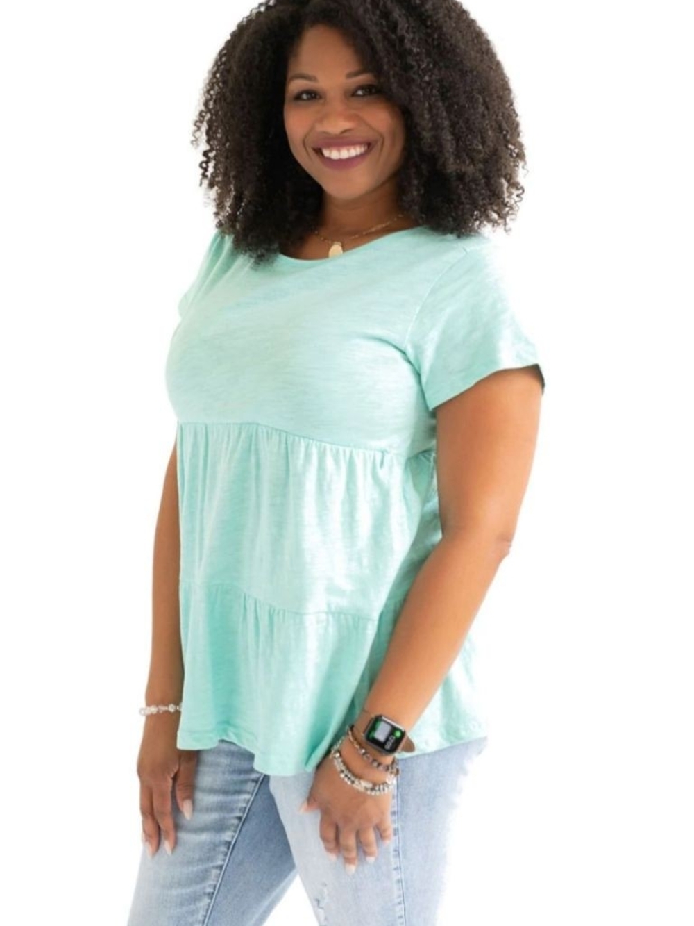 Nursing Queen Cotton Mint Green Short Sleeve Tiered Blouse